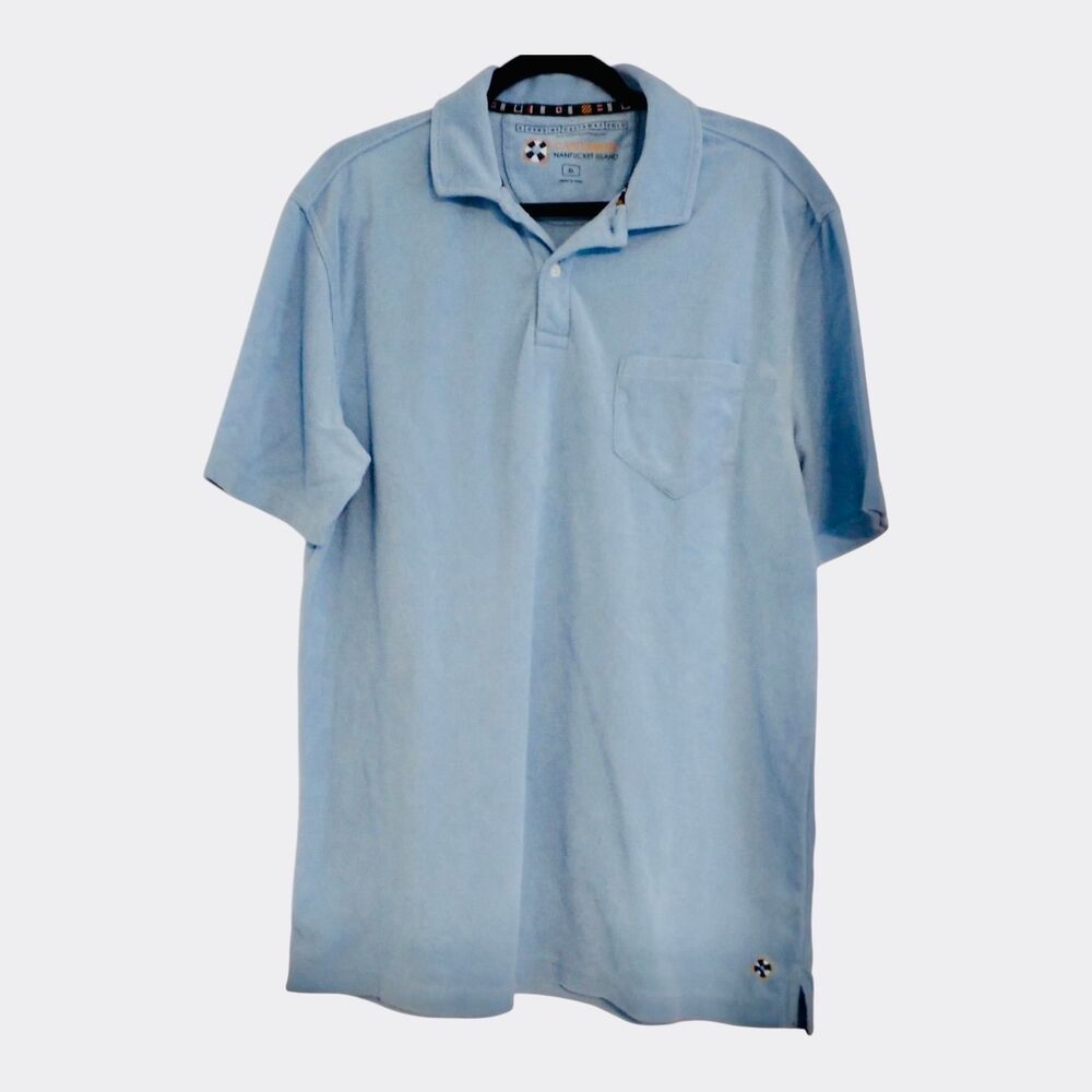 Castaway Nantucket Polo Mens XL Light Blue Terry Short Sleeve Pocket Embroidered
